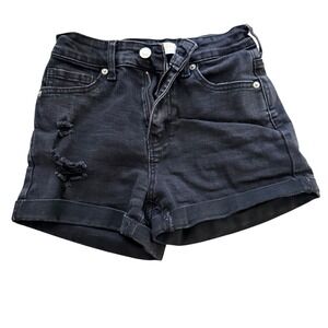 Wax Jean Denim Shorts Black Distressed Cuffed Women Size Small